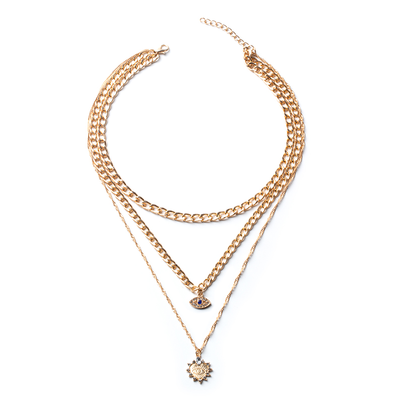Fashion Gold Alloy Eye Chain Multilayer Necklace,Multi Strand Necklaces