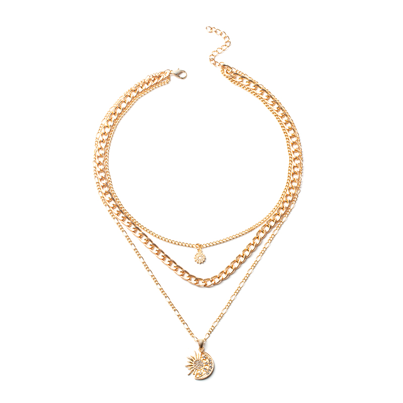Fashion Gold Alloy Gold-plated Star And Moon Multilayer Necklace,Multi Strand Necklaces