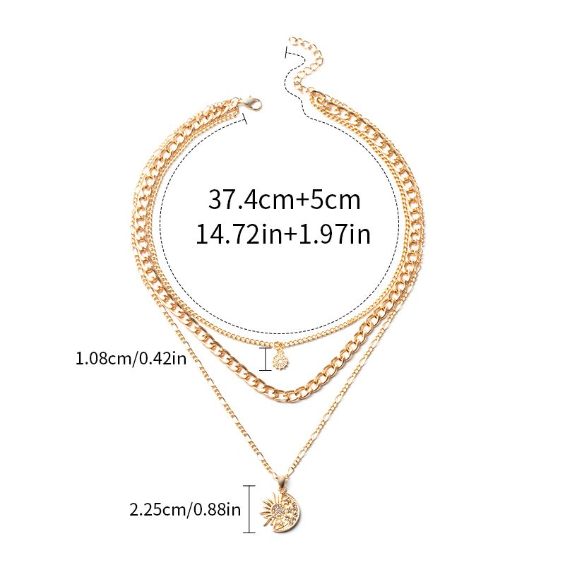 Fashion Gold Alloy Gold-plated Star And Moon Multilayer Necklace,Multi Strand Necklaces