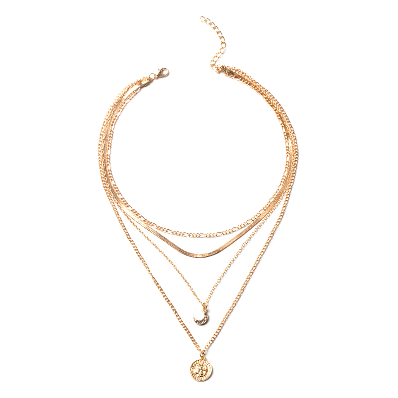 Fashion Gold Alloy Gold-plated Portrait Moon Multilayer Necklace,Multi Strand Necklaces