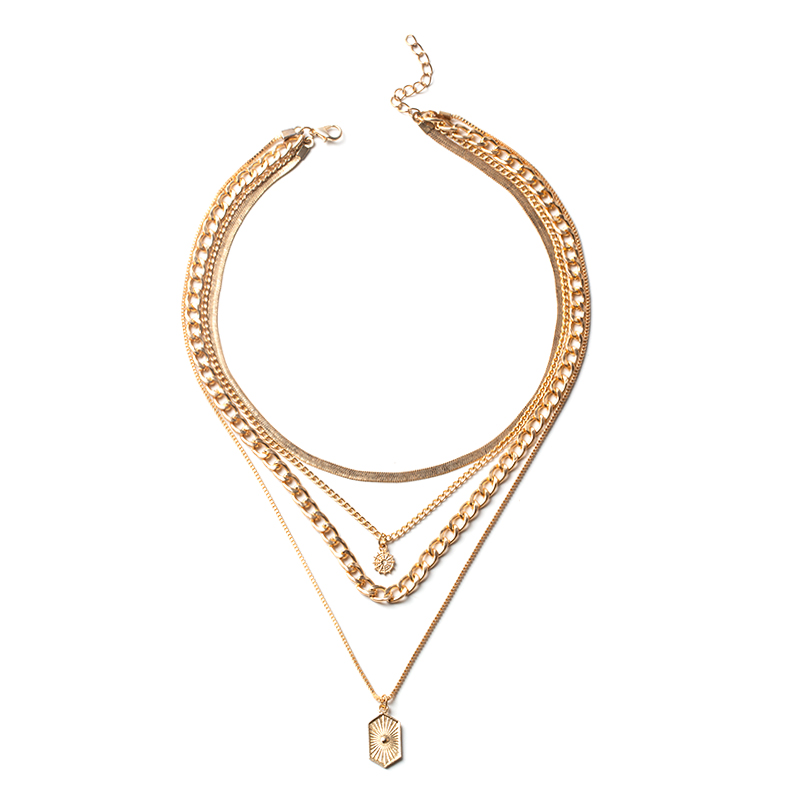 Fashion Gold Alloy Chain Snake Bone Chain Multilayer Necklace,Multi Strand Necklaces