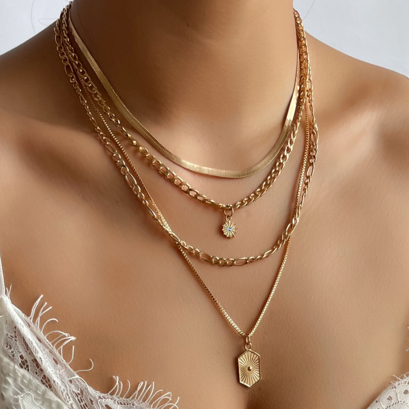 Fashion Gold Alloy Snake Bone Chain Multilayer Necklace,Multi Strand Necklaces