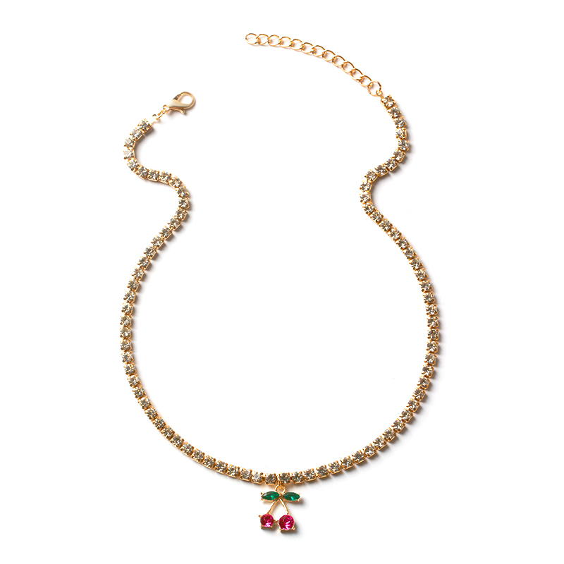 Fashion Gold Rhinestone Claw Chain Cherry Necklace,Pendants