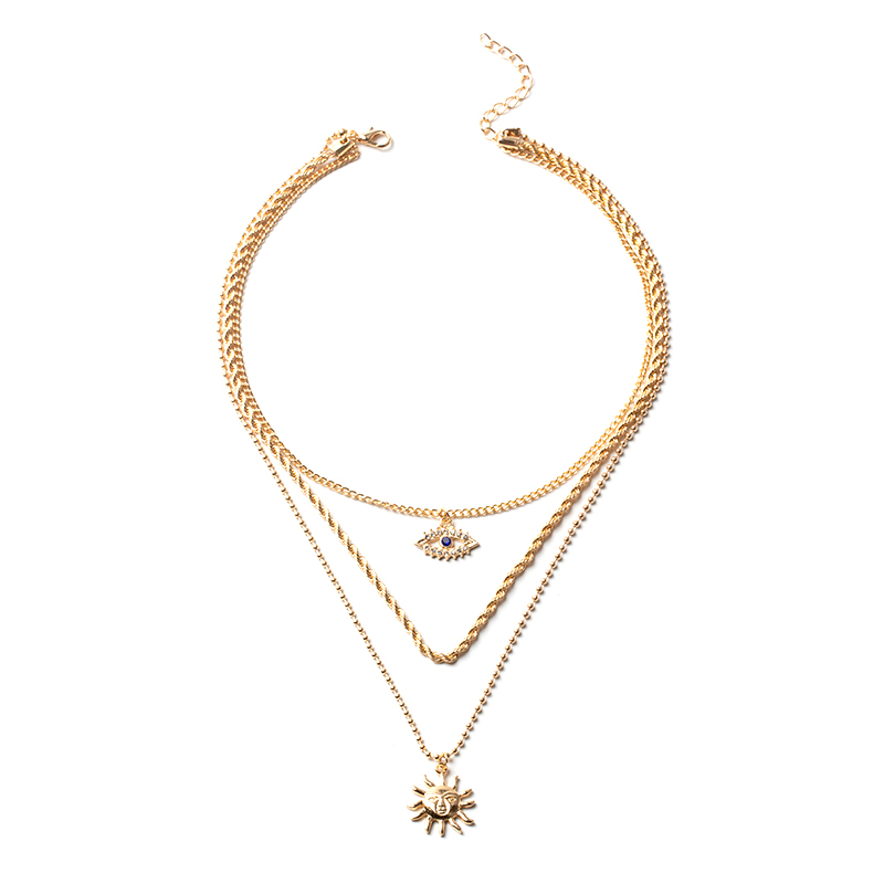Fashion Gold Alloy Eye Twist Chain Multi-layer Necklace,Multi Strand Necklaces