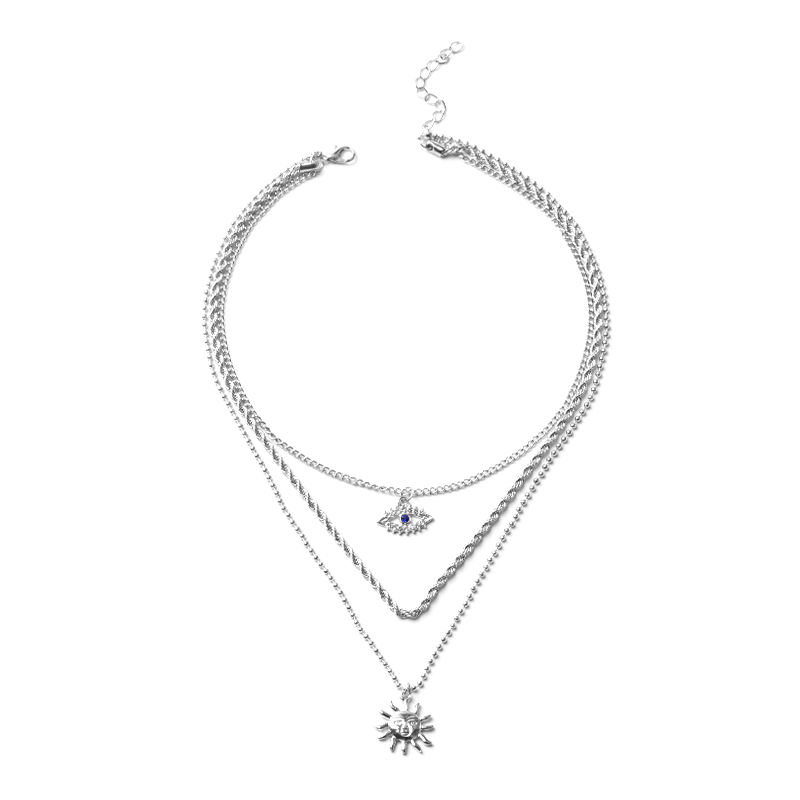 Fashion Silver Alloy Eye Twist Chain Multi-layer Necklace,Multi Strand Necklaces