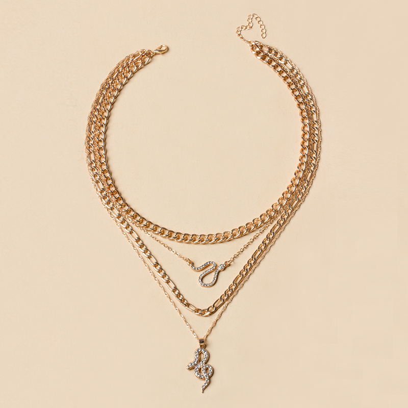 Fashion Gold Alloy Inlaid Rhinestone Snake-shaped Multilayer Necklace,Multi Strand Necklaces