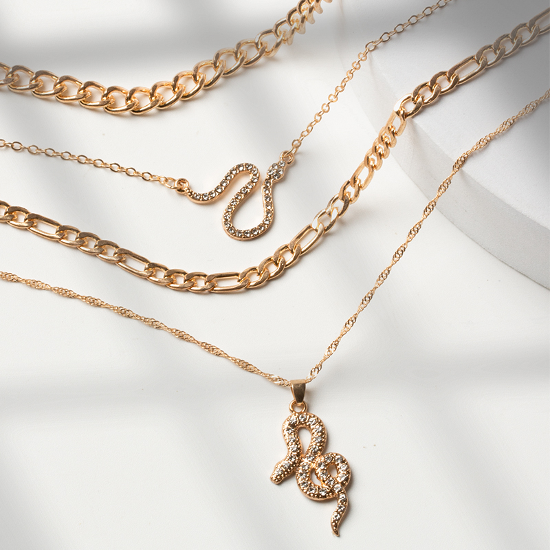 Fashion Gold Alloy Inlaid Rhinestone Snake-shaped Multilayer Necklace,Multi Strand Necklaces