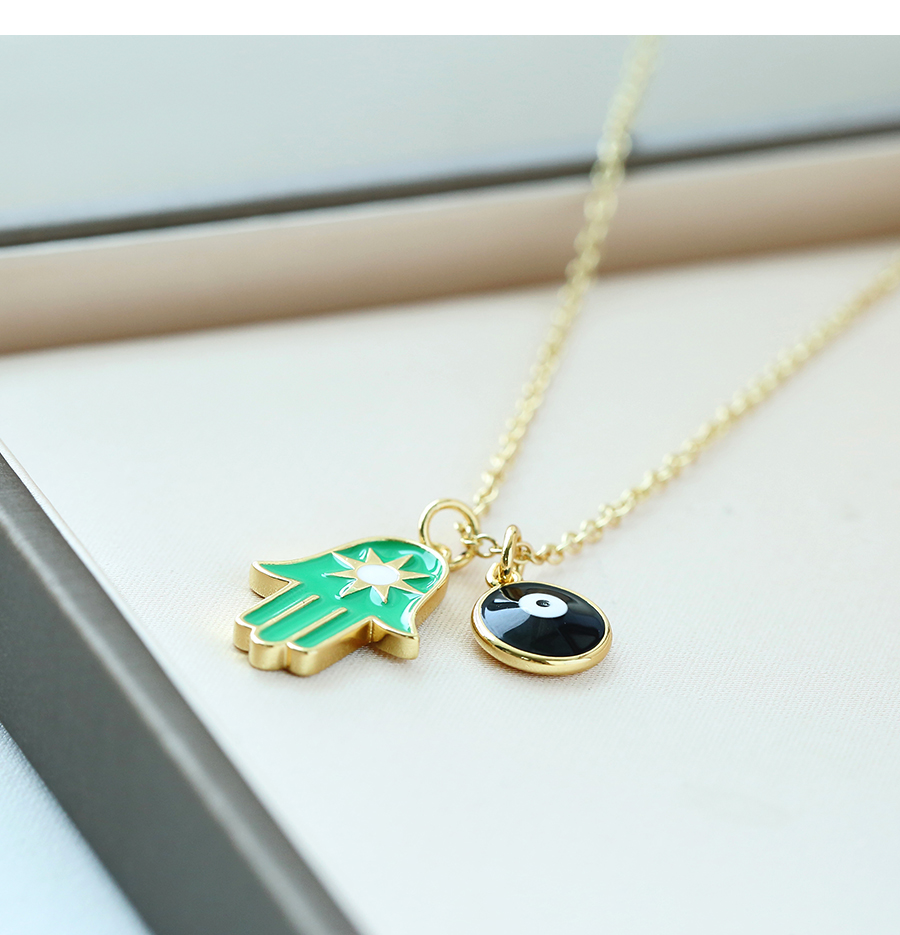 Fashion Green Copper Drop Oil Eye Palm Necklace,Necklaces
