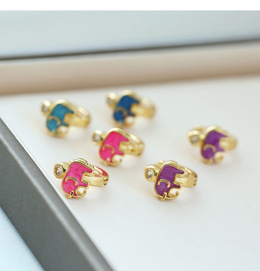 Fashion Purple Copper Inlaid Zircon Oil Dripping Elephant Earrings,Earrings