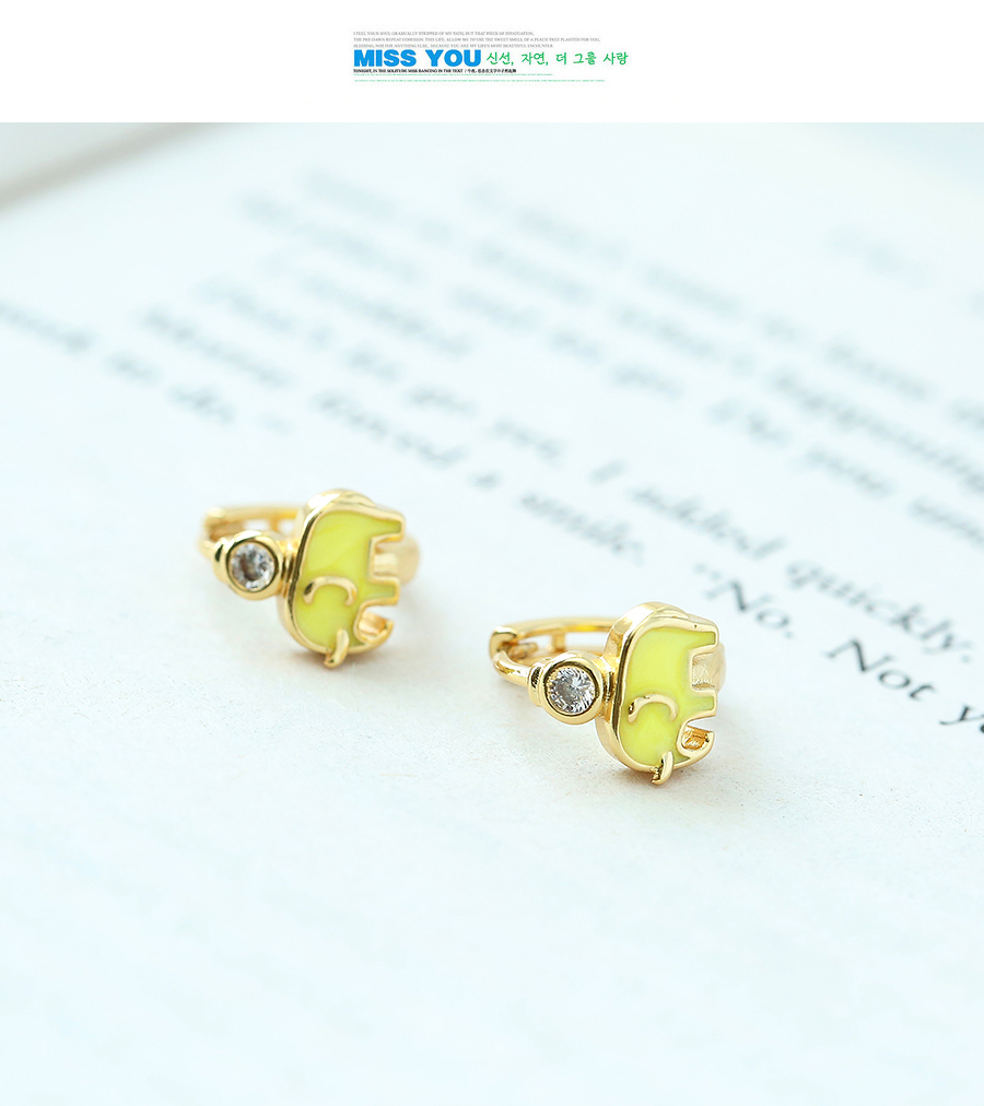 Fashion Yellow Copper Inlaid Zircon Oil Dripping Elephant Earrings,Earrings