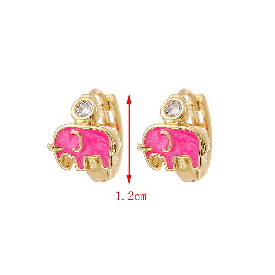 Fashion Leather Pink Copper Inlaid Zircon Oil Dripping Elephant Earrings,Earrings