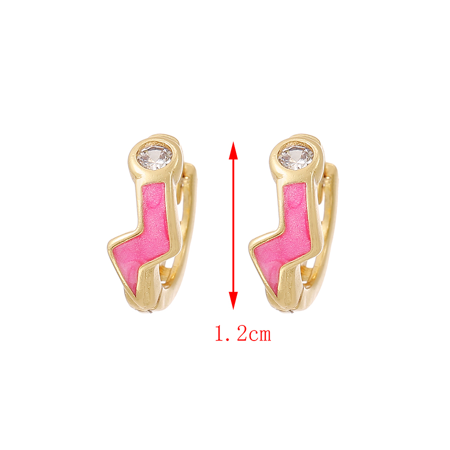 Fashion Leather Pink Copper Inlaid Zircon Lightning Stud Earrings,Earrings