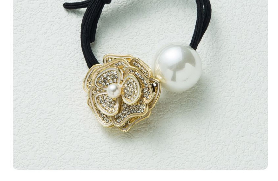 Fashion Black Rhinestone Camellia Pearl Hair Tie,Hair Ring