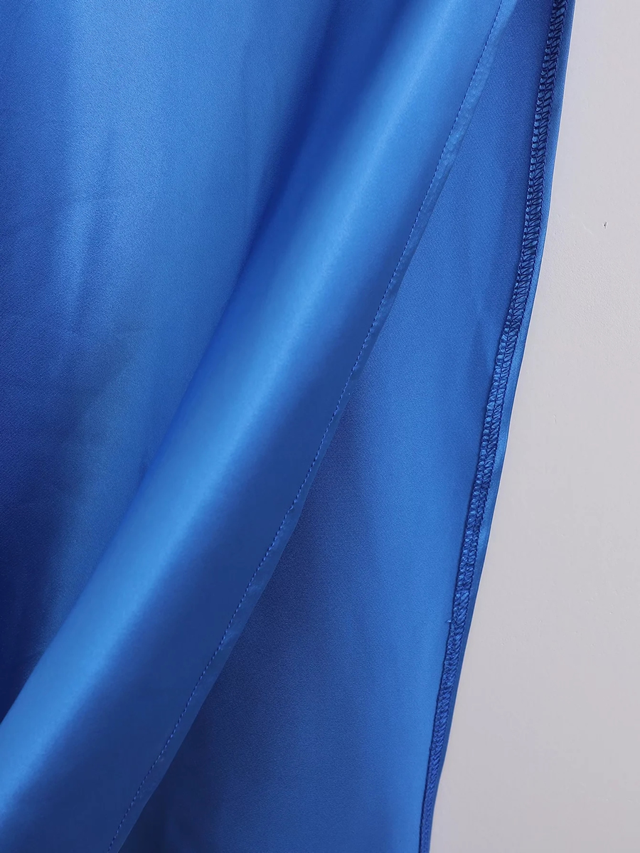 Fashion Blue Satin Suspender Skirt,Long Dress
