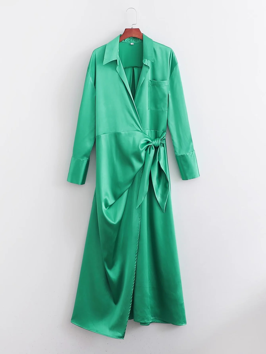 Fashion Green V-tie Dress,Long Dress