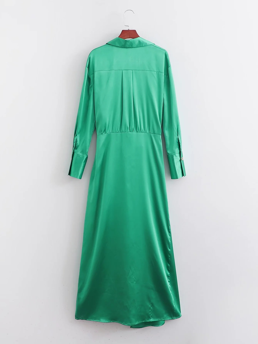 Fashion Green V-tie Dress,Long Dress