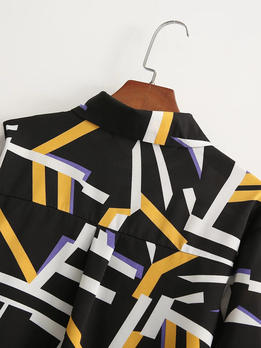Fashion Black Geometric Print Shirt,Tank Tops & Camis