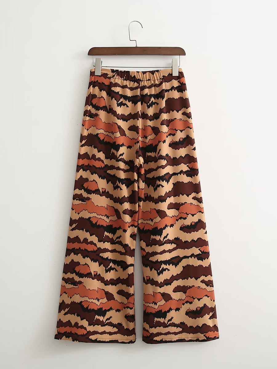 Fashion Brown Printed Flared Pants,Pants