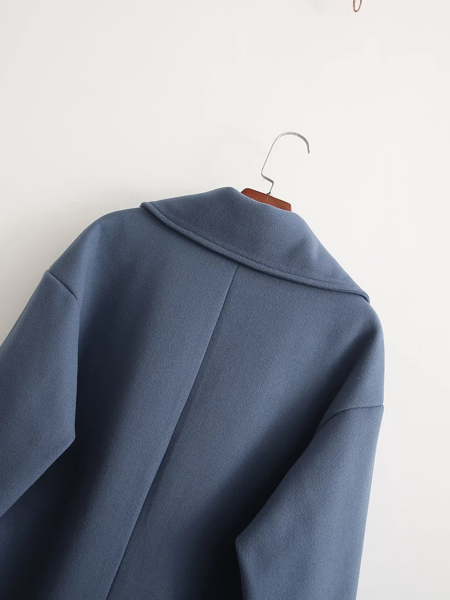 Fashion Blue Lapel Patch Pocket Coat,Coat-Jacket