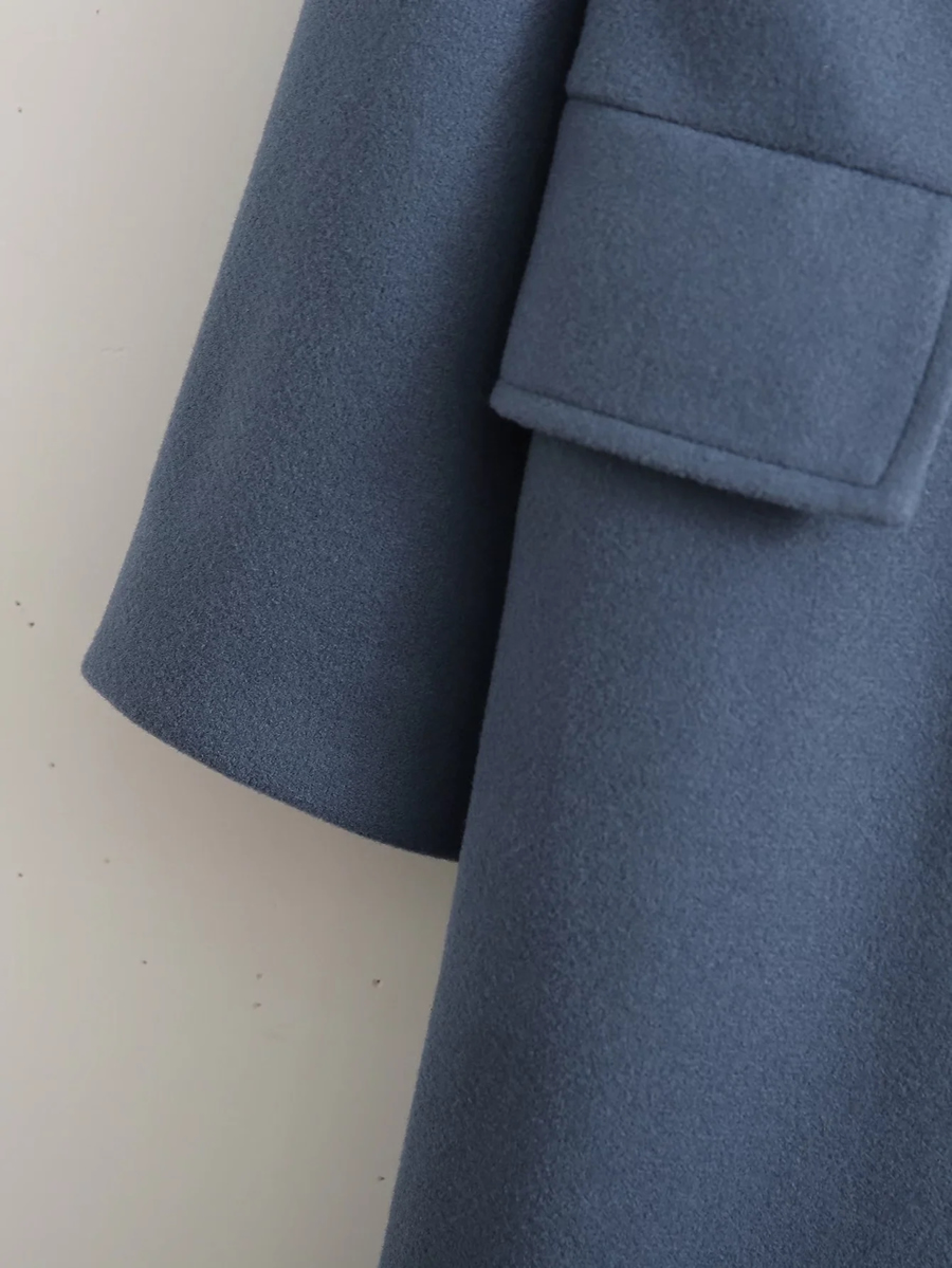 Fashion Blue Lapel Patch Pocket Coat,Coat-Jacket