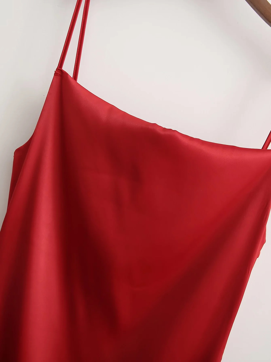 Fashion Red High Slit Sling Dress,Long Dress