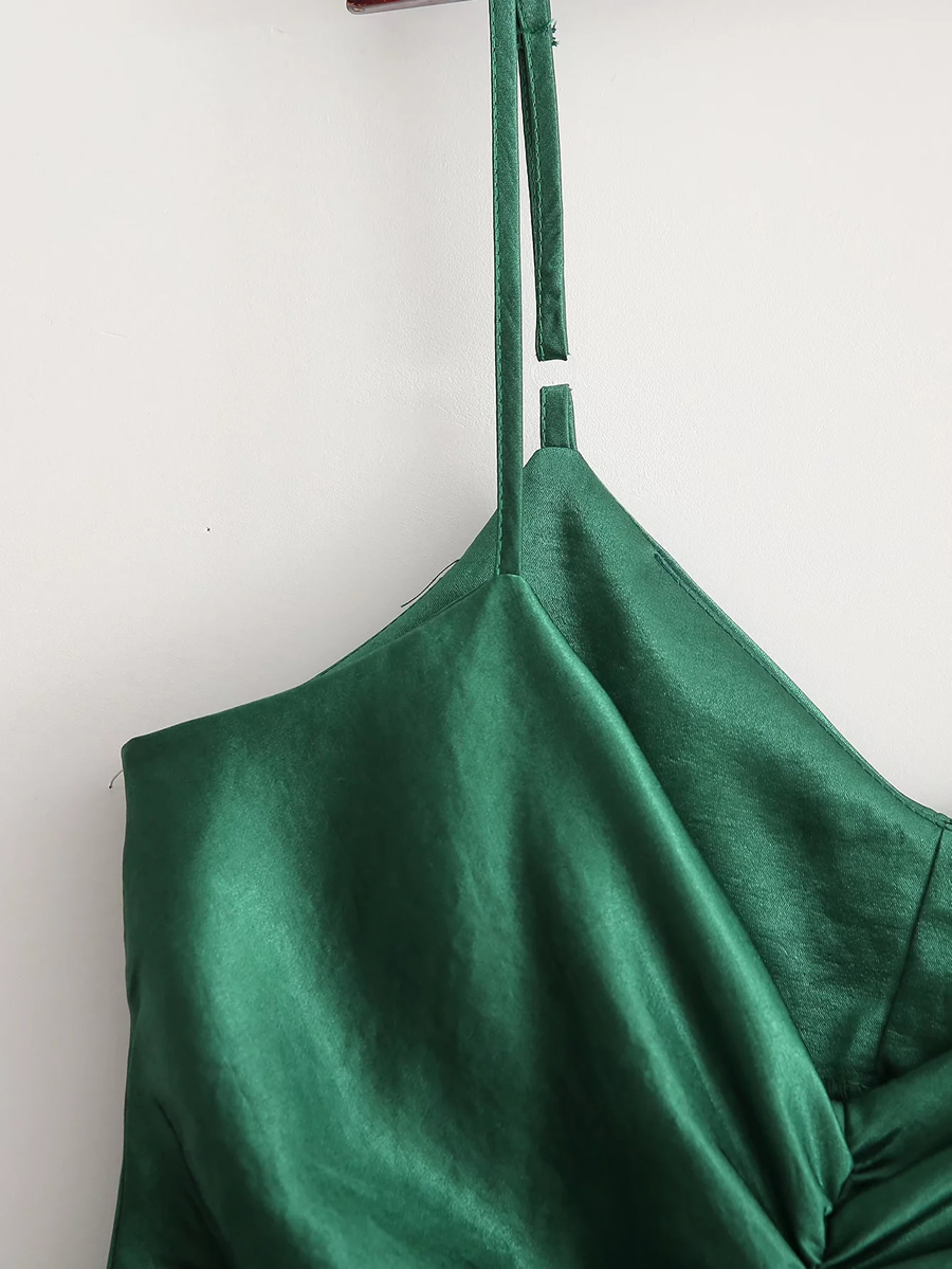 Fashion Green Ruched Suspender Dress,Long Dress