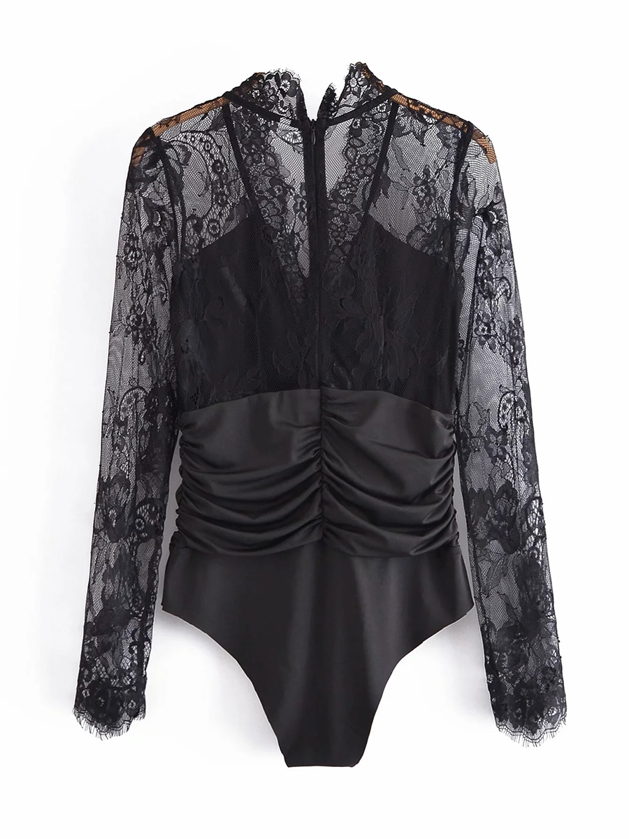 Fashion Black Lace Knitted Jumpsuit,One Pieces