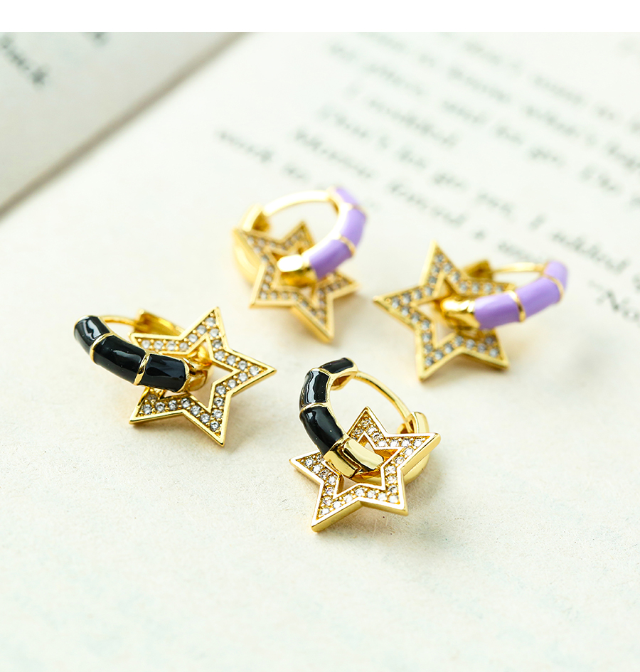 Fashion Black Copper Inlaid Zircon Oil Drop Five-pointed Star Stud Earrings,Earrings