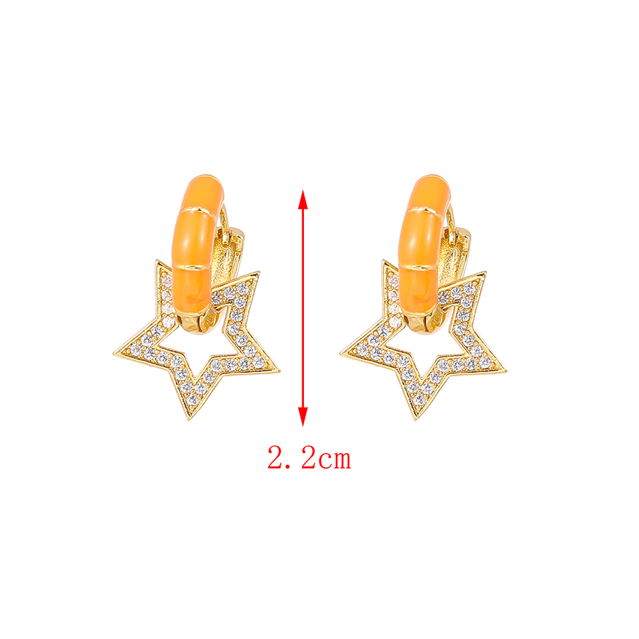 Fashion Orange Copper Inlaid Zircon Drop Oil Pentagram Stud Earrings,Earrings