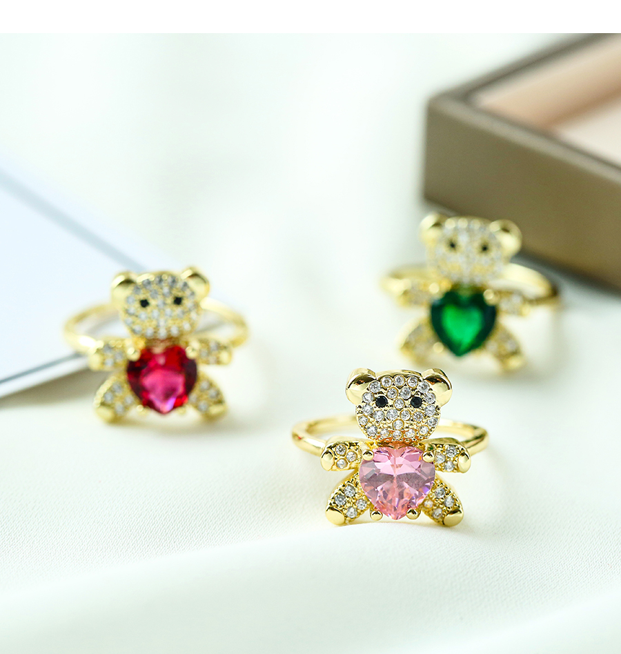 Fashion Red Copper Inlaid Zircon Bear Love Ring,Rings