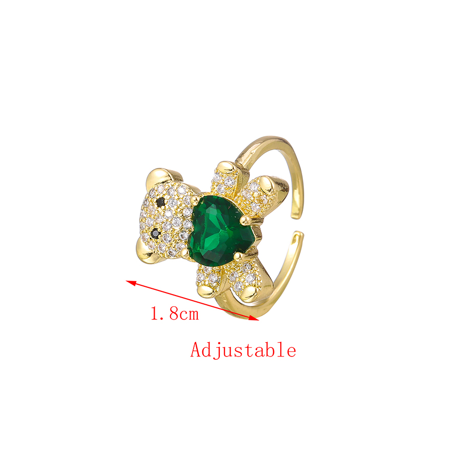Fashion Green Copper Inlaid Zircon Bear Love Ring,Rings
