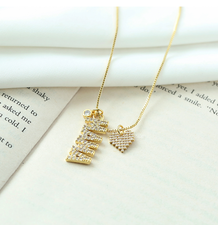 Fashion Gold Copper Inlaid Zirconium Letter Love Necklace,Necklaces
