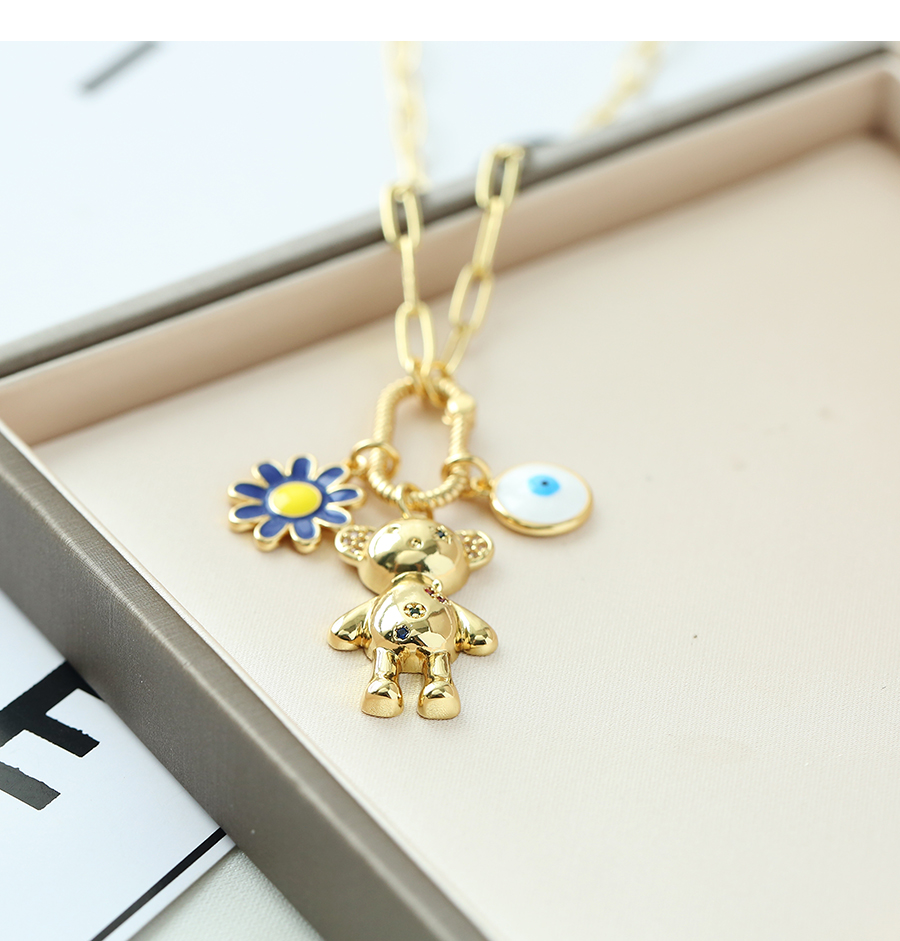 Fashion Gold Copper Inlaid Zirconium Bear Five-pointed Star Necklace,Necklaces