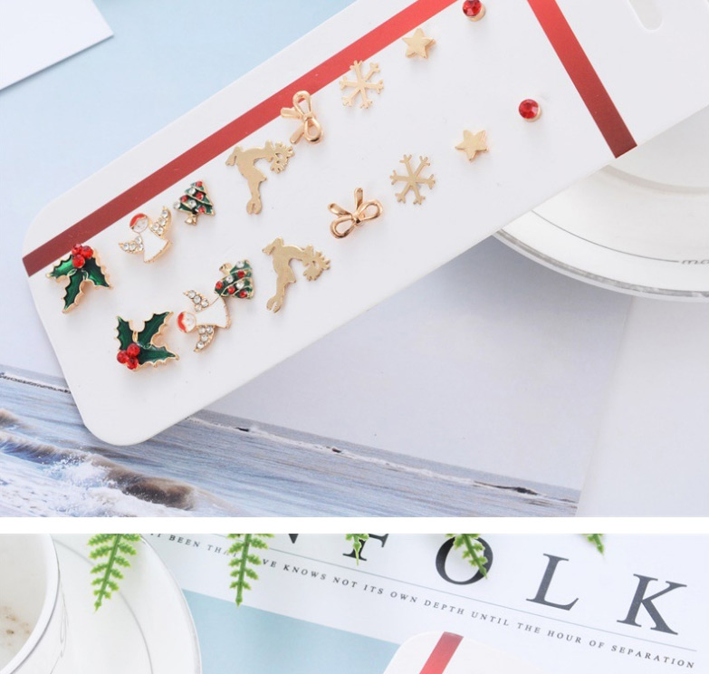 Fashion Snowman Christmas Elk Snowflake Christmas Tree Stud Earrings Set,Jewelry Sets