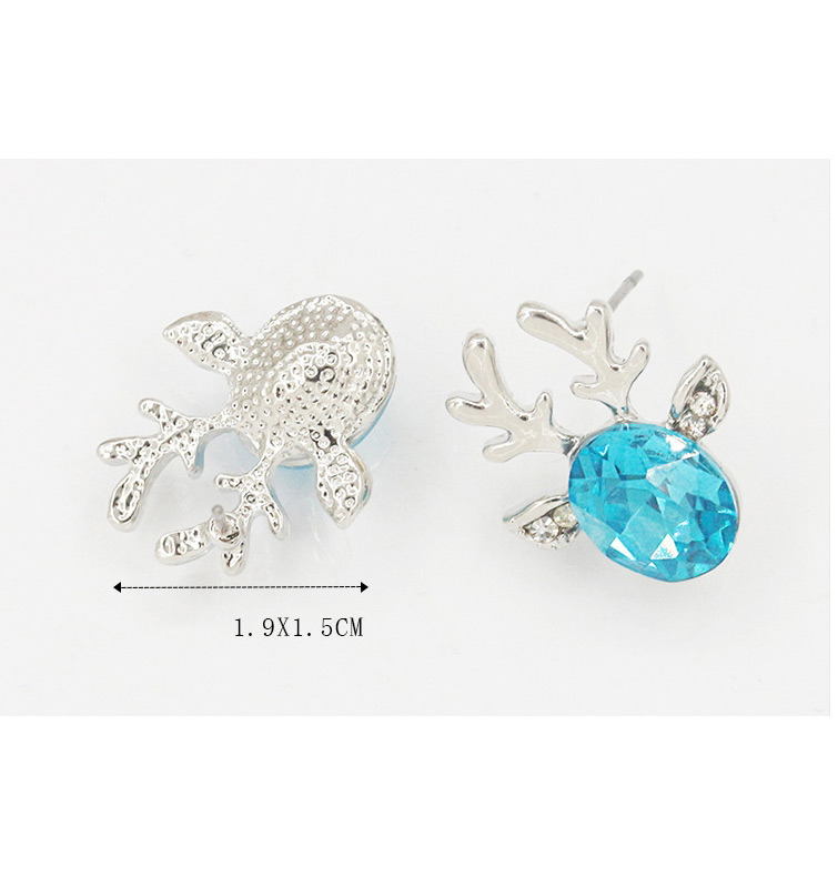 Fashion Golden Royal Blue Three-dimensional Crystal Antler Earrings,Stud Earrings
