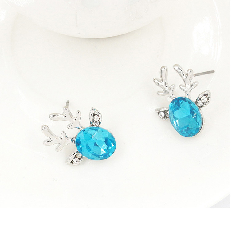Fashion Golden Royal Blue Three-dimensional Crystal Antler Earrings,Stud Earrings