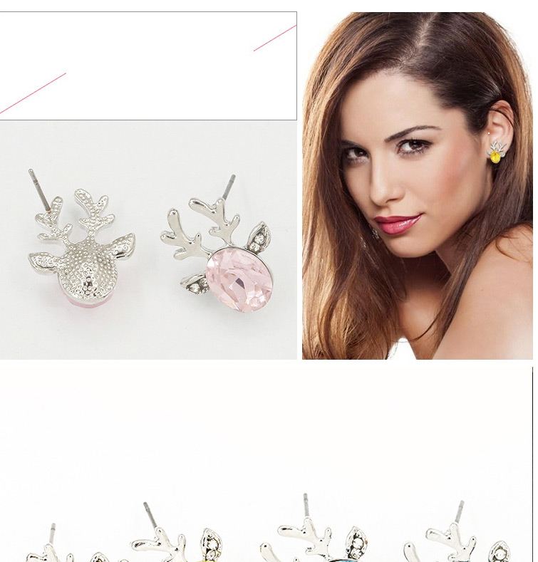 Fashion Light Pink Three-dimensional Crystal Antler Earrings,Stud Earrings