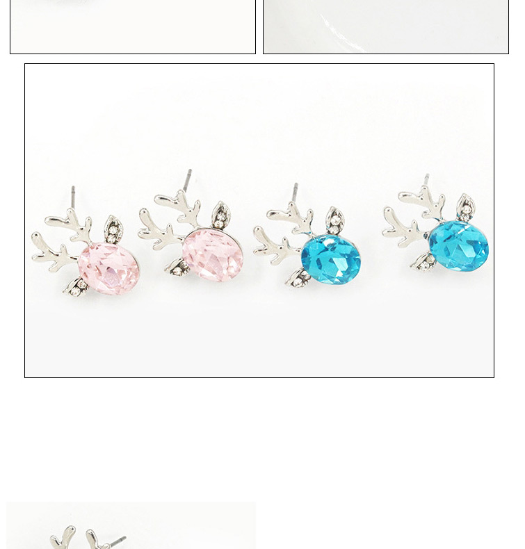 Fashion Light Pink Three-dimensional Crystal Antler Earrings,Stud Earrings