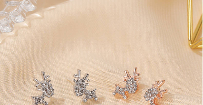 Fashion Rose Gold Alloy Diamond Elk Stud Earrings,Stud Earrings