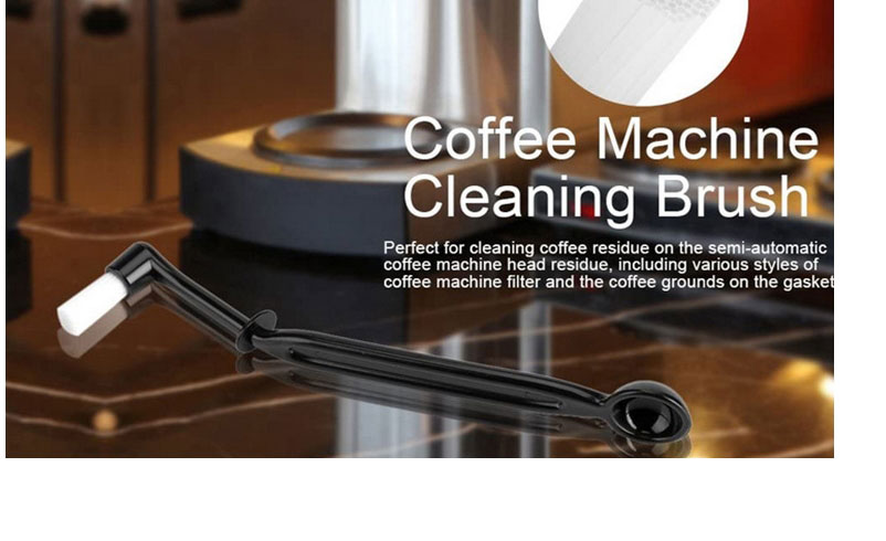 Fashion Black Two-in-one Coffee Machine Cleaning Brush With Spoon,Household goods