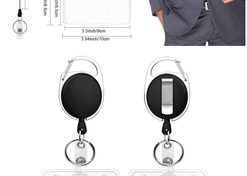 Fashion Black Oval Back Clip Nylon Pull Cord Retractable Keychain,Household goods