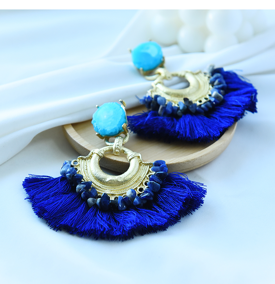 Fashion Blue Alloy Resin Fan-shaped Tassel Earrings,Stud Earrings
