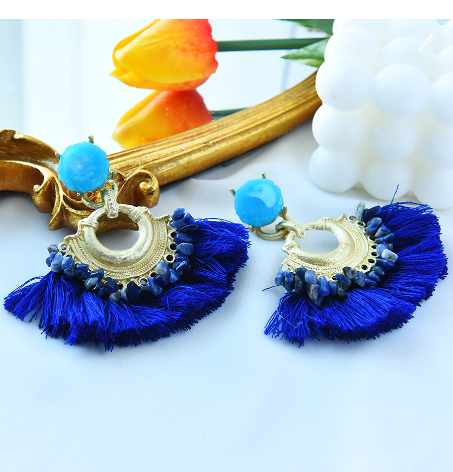 Fashion Khaki Alloy Resin Fan-shaped Tassel Earrings,Stud Earrings