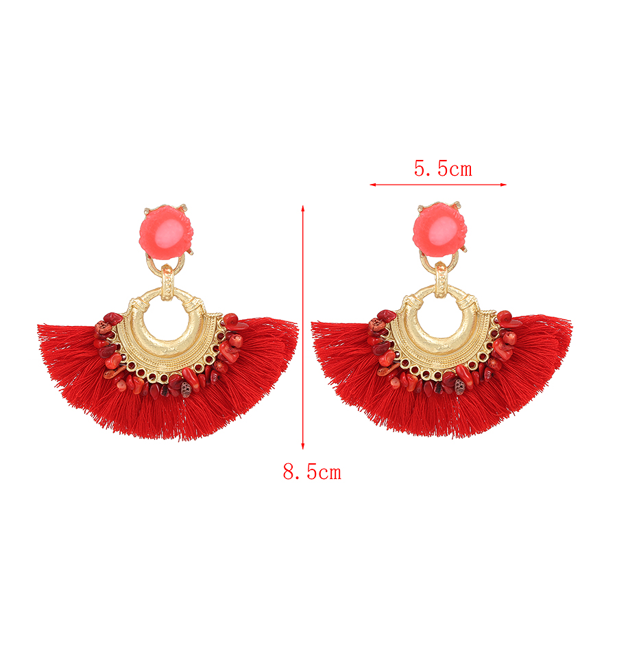 Fashion Red Alloy Resin Fan-shaped Tassel Earrings,Stud Earrings