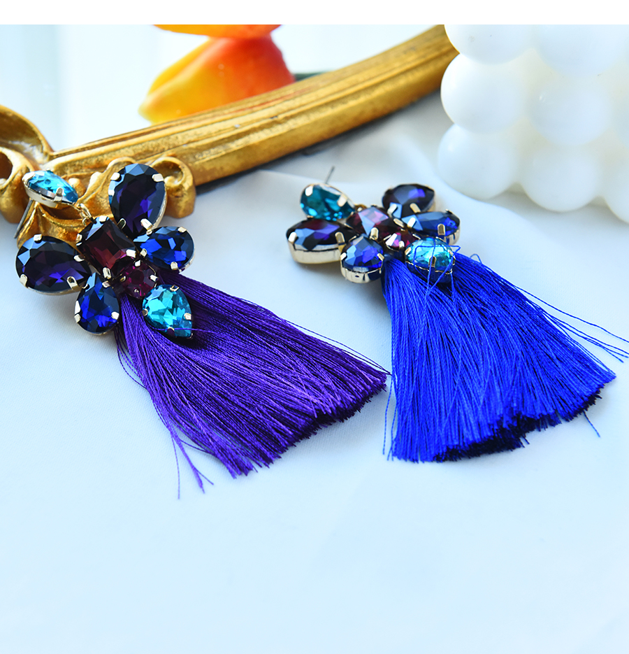 Fashion Royal Blue Alloy Diamond Drop Tassel Earrings,Drop Earrings