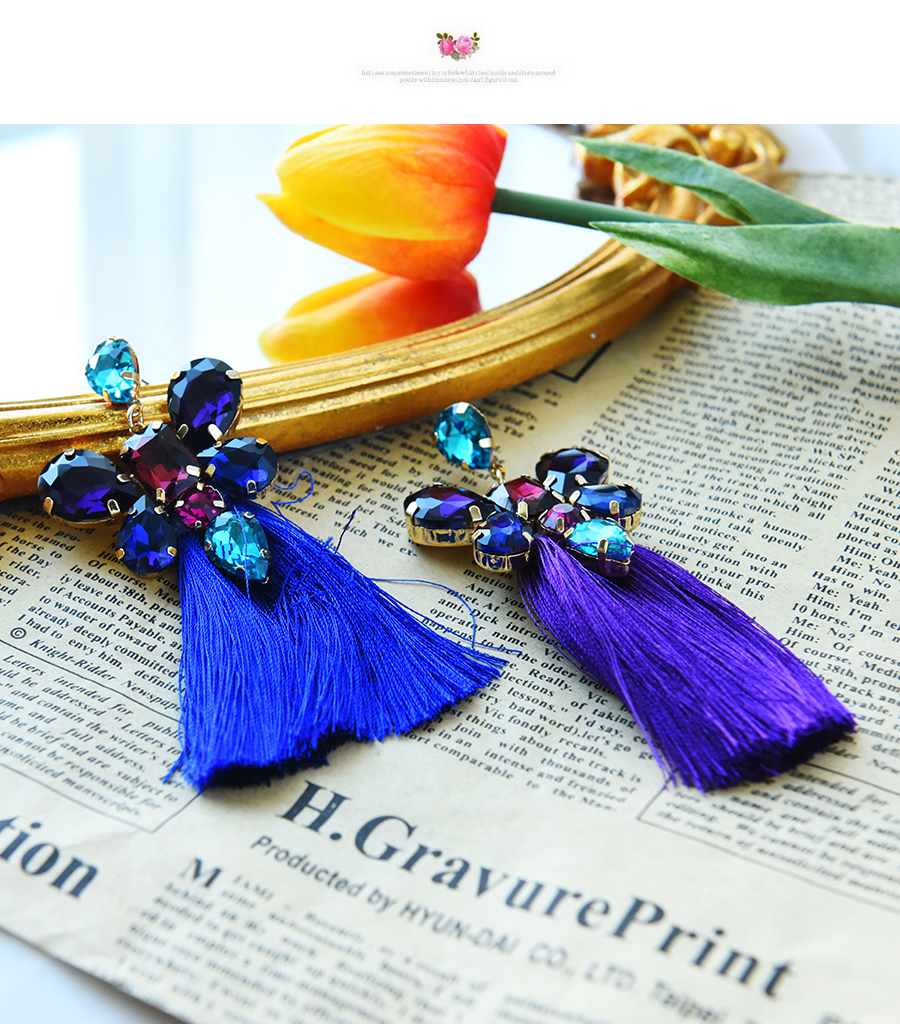 Fashion Purple Alloy Diamond Drop Tassel Earrings,Drop Earrings