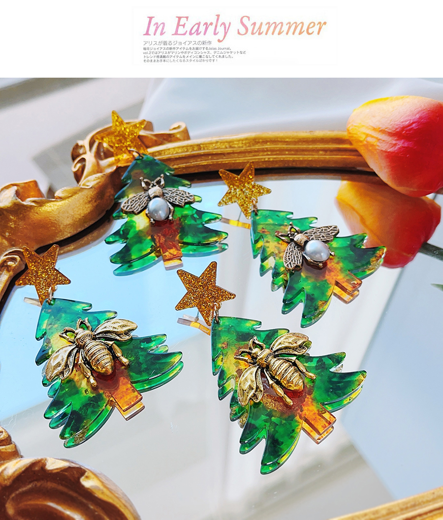 Fashion Color Alloy Resin Christmas Tree Bee Earrings,Stud Earrings