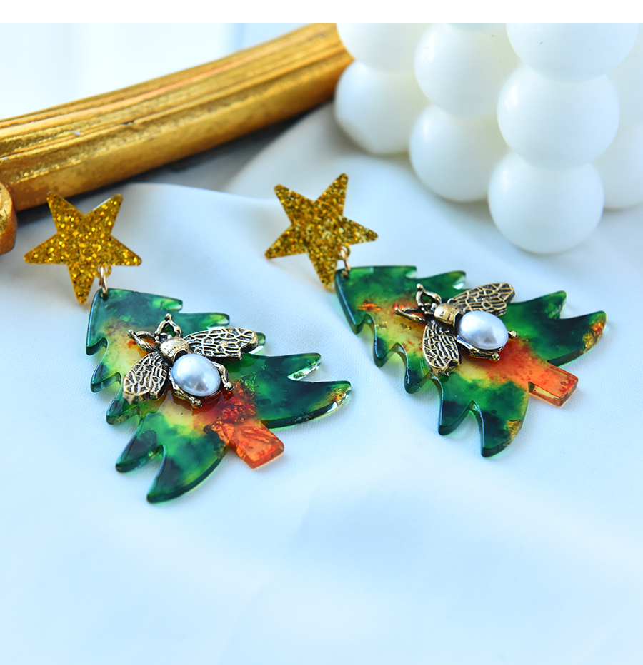 Fashion Color Alloy Resin Christmas Tree Bee Earrings,Stud Earrings