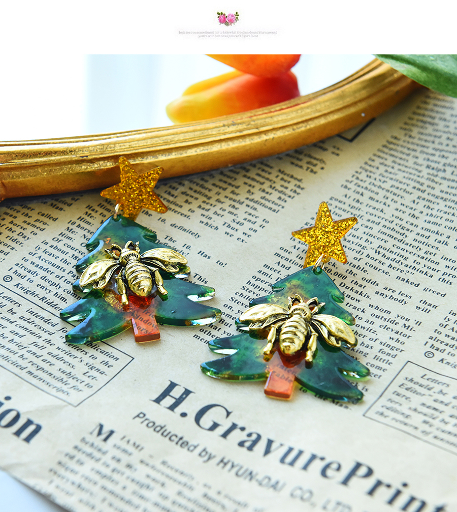 Fashion Color-2 Alloy Resin Christmas Tree Bee Earrings,Stud Earrings