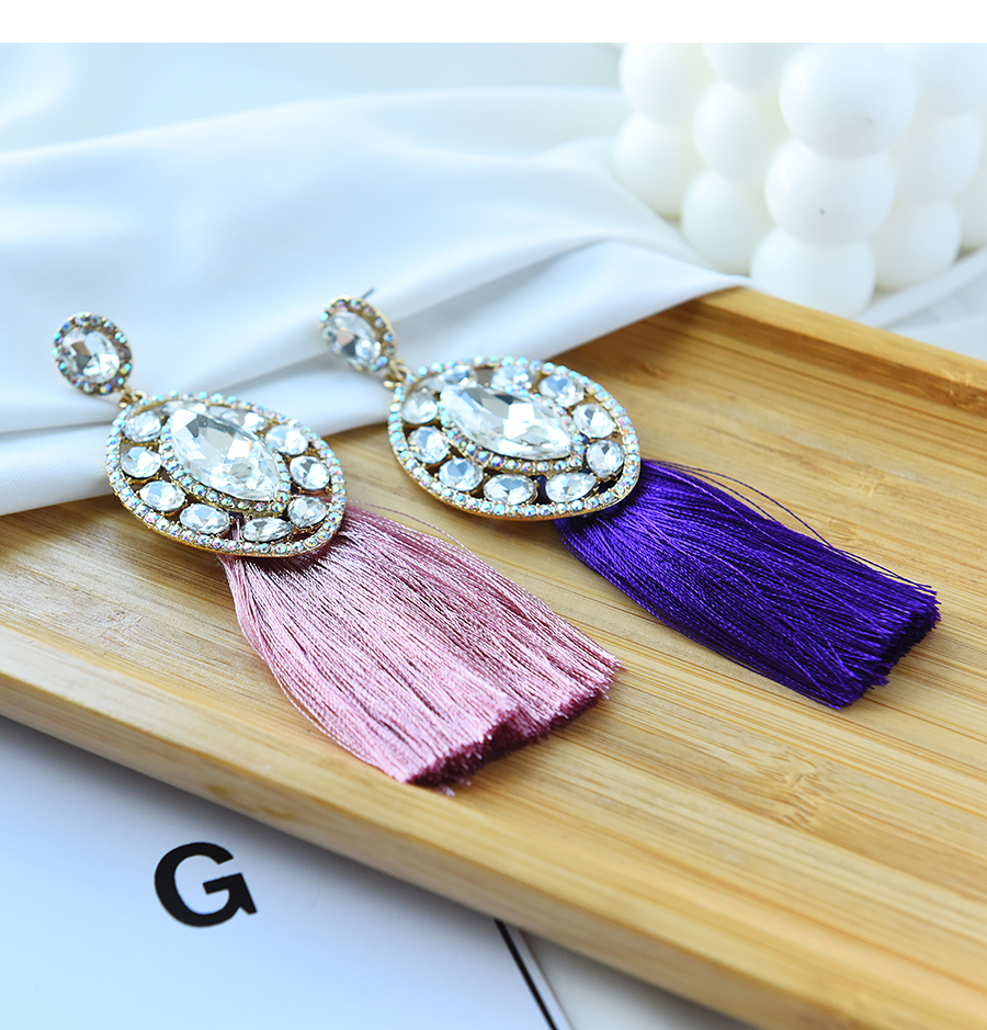 Fashion Purple Alloy Diamond Drop Tassel Earrings,Drop Earrings